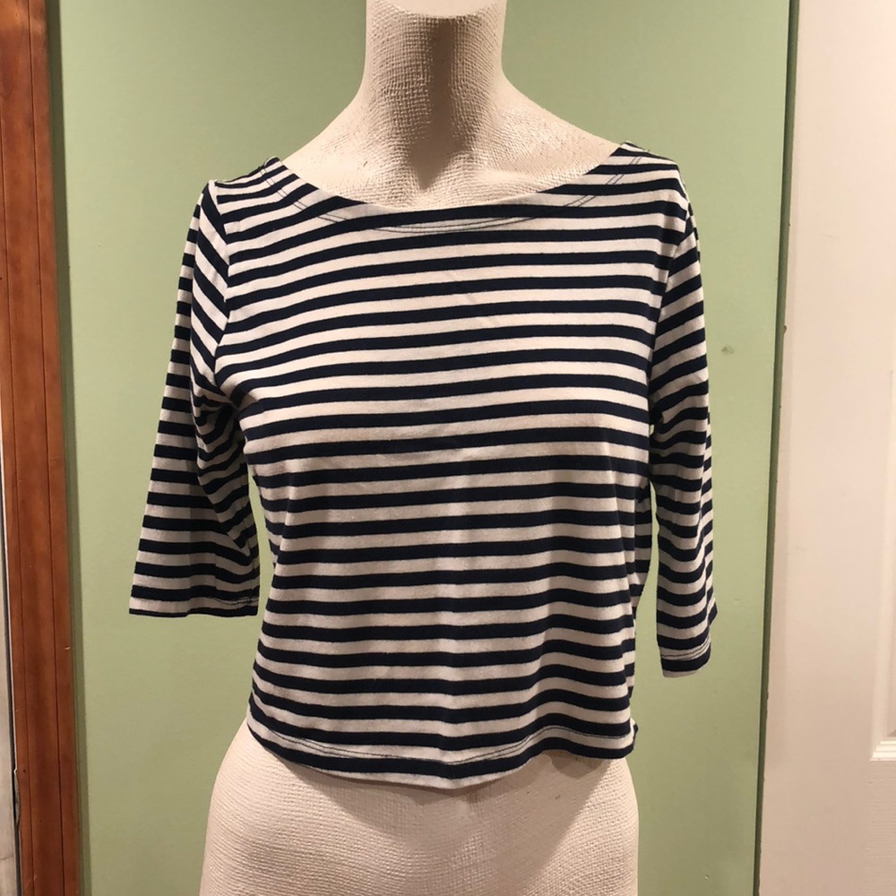 Navy and white striped crop top